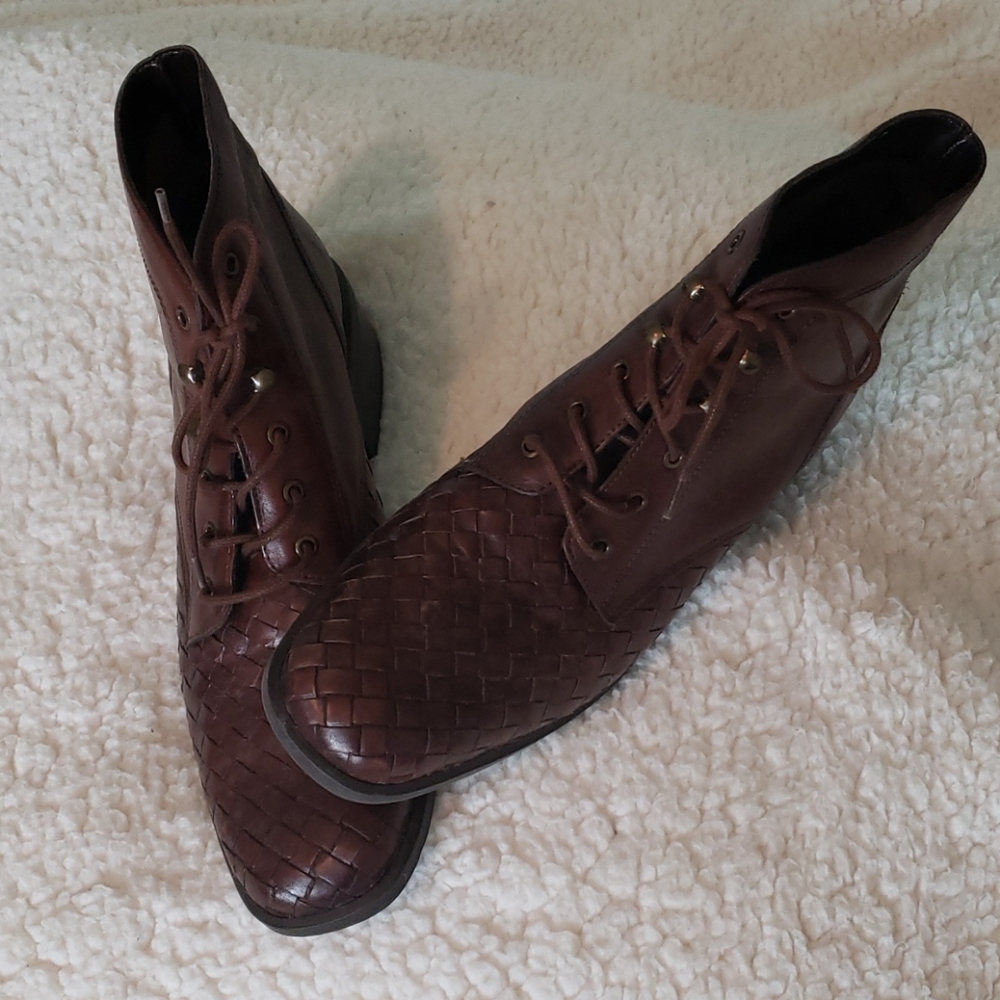 Chunky heel braided ankle bootie